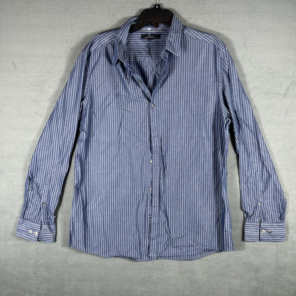 Marc Anthony Mens Shirt L Blue Striped Slim Fit Long Sleeve Button Front Dress